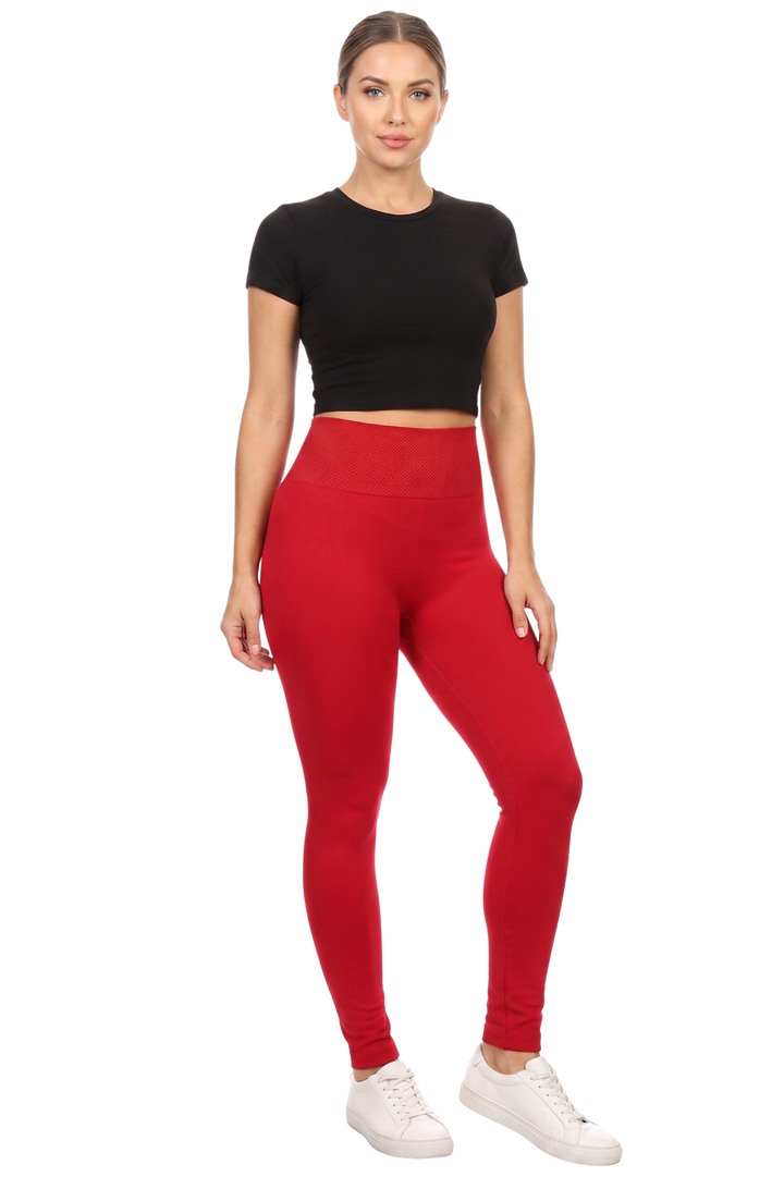 Banded High Waist Fleece Lined Leggings - Plus Size