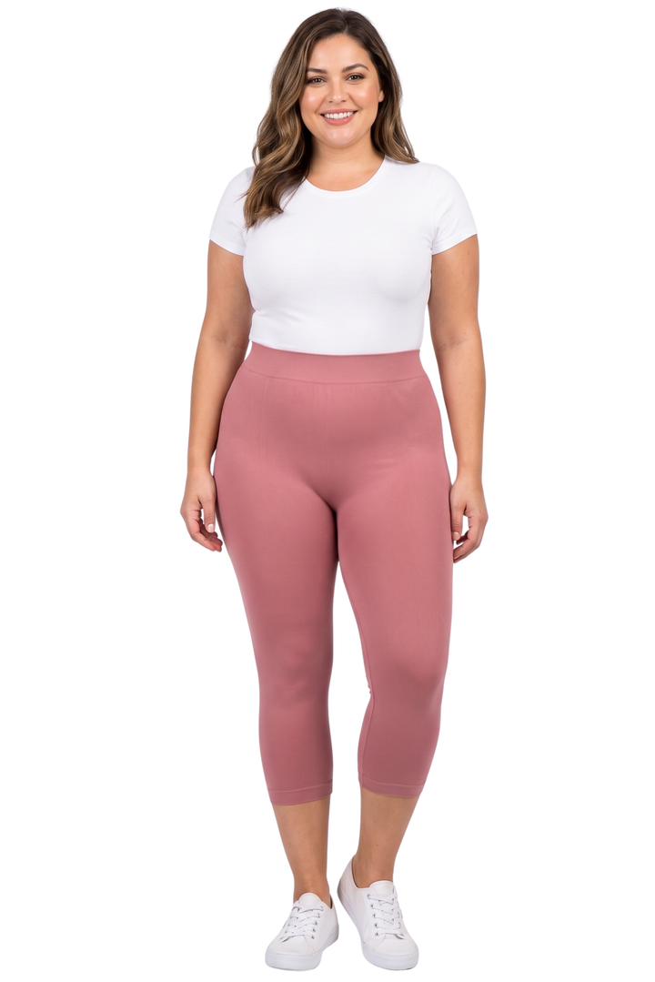 Premium Nylon Spandex Solid Basic Plus Size Capris