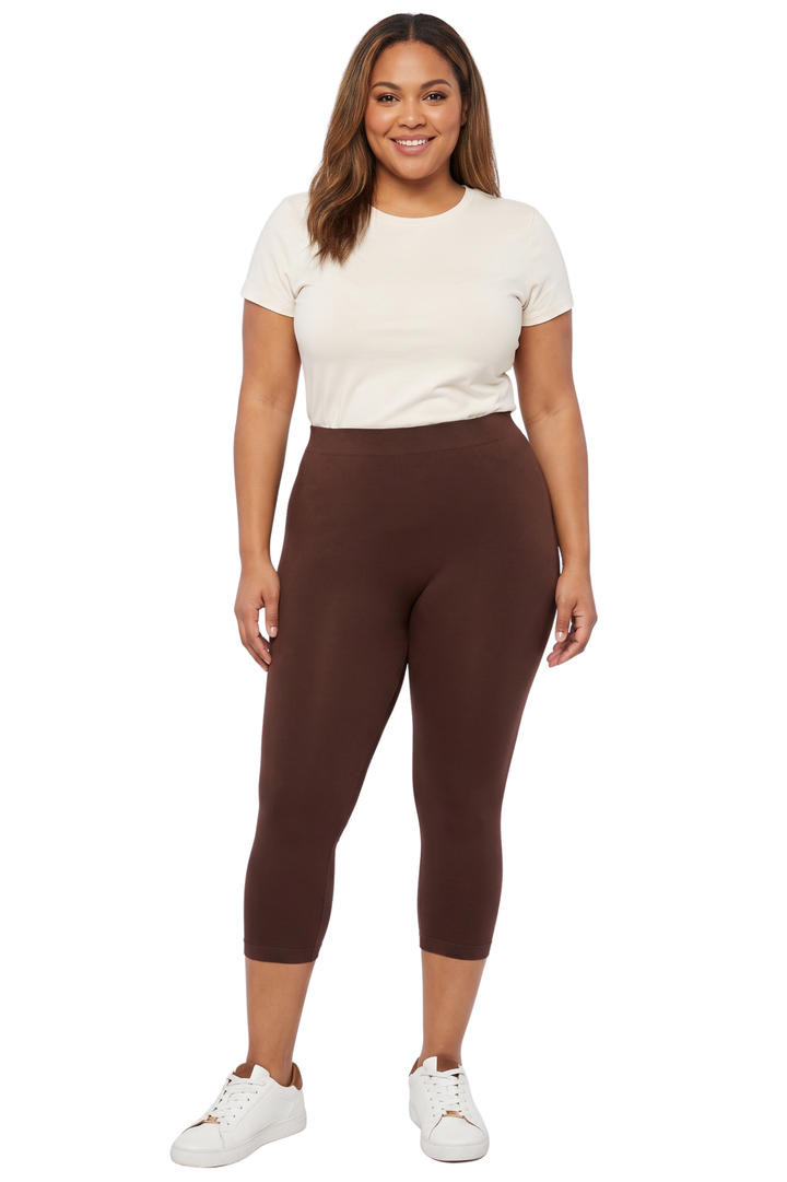 Premium Nylon Spandex Solid Basic Plus Size Capris