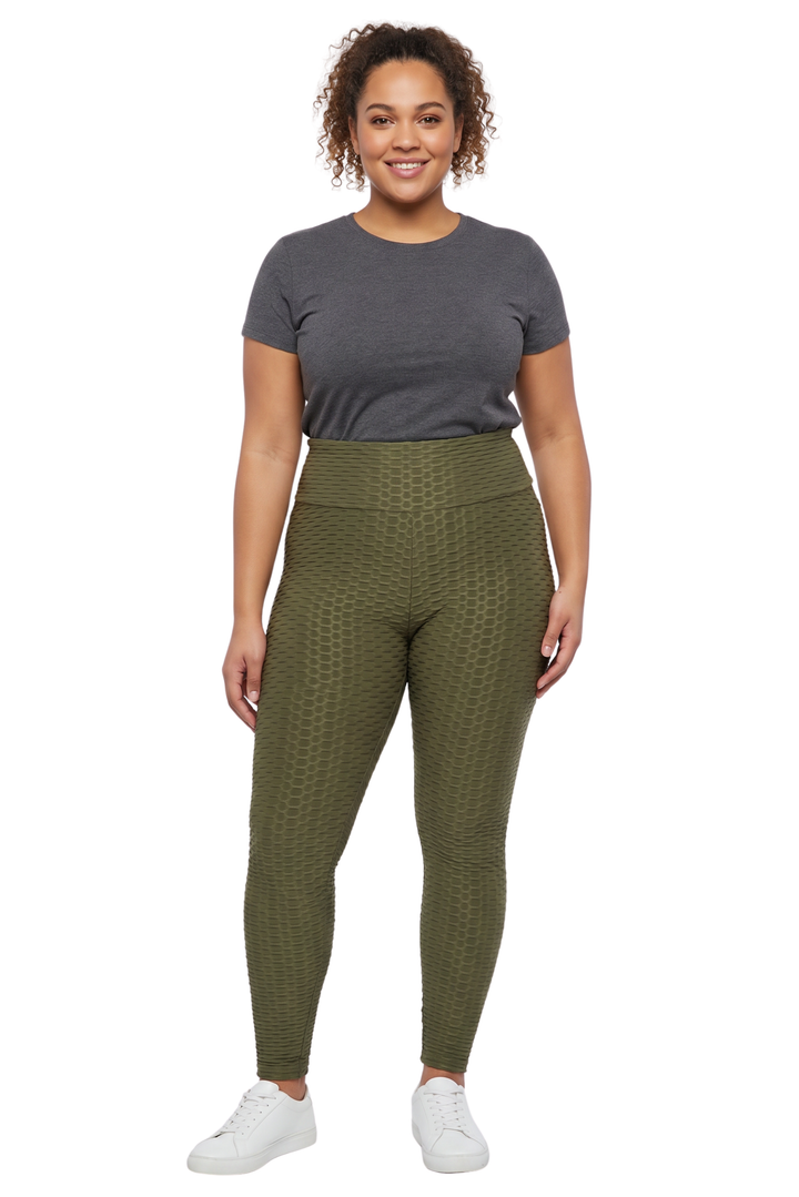Scrunch Butt Textured High Waisted Plus Size Leggings with Pockets