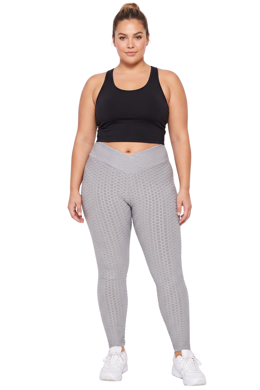 Scrunch Butt Textured V-Waist High Waisted Plus Size Leggings with Pockets