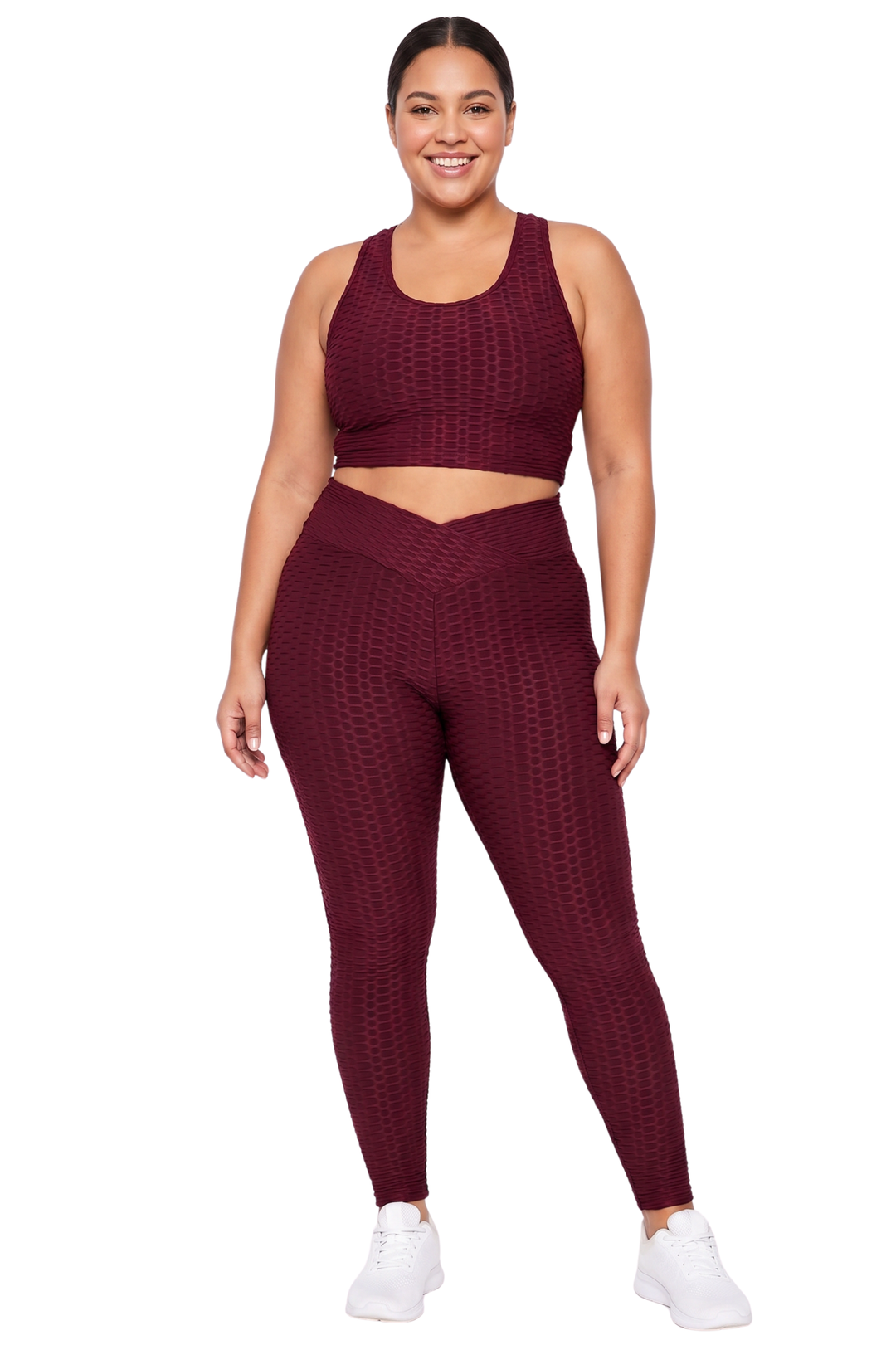 Scrunch Butt Textured V-Waist High Waisted Plus Size Leggings with Pockets
