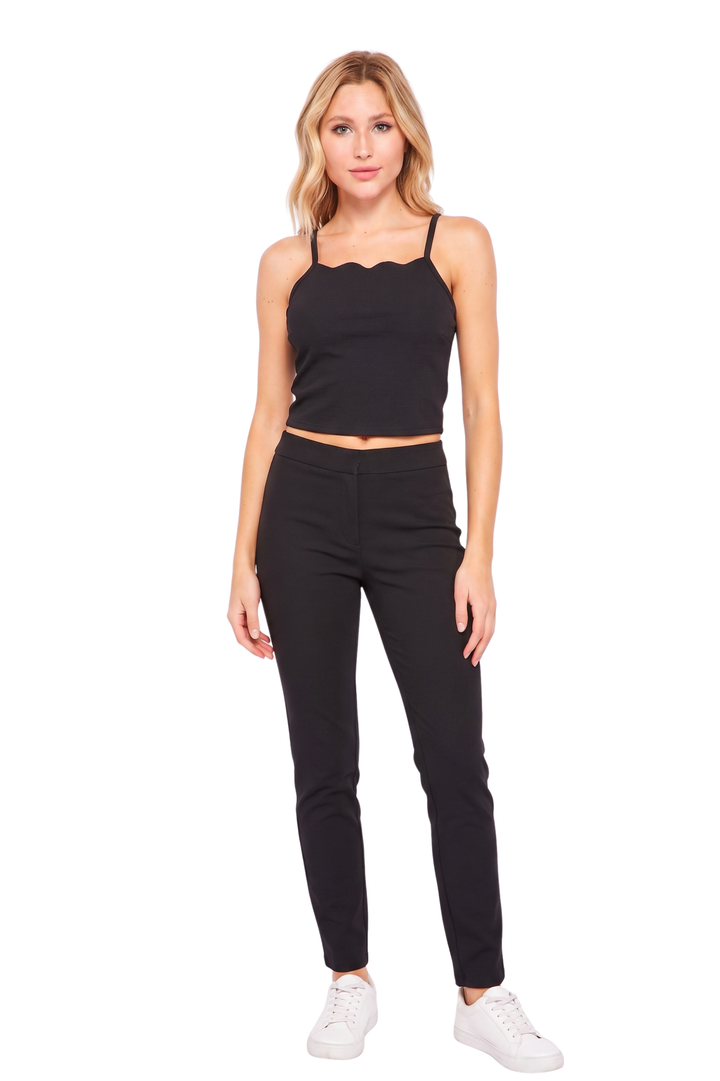 Liverpool Fabric Zigzag Neckline Spaghetti Strap Crop Top