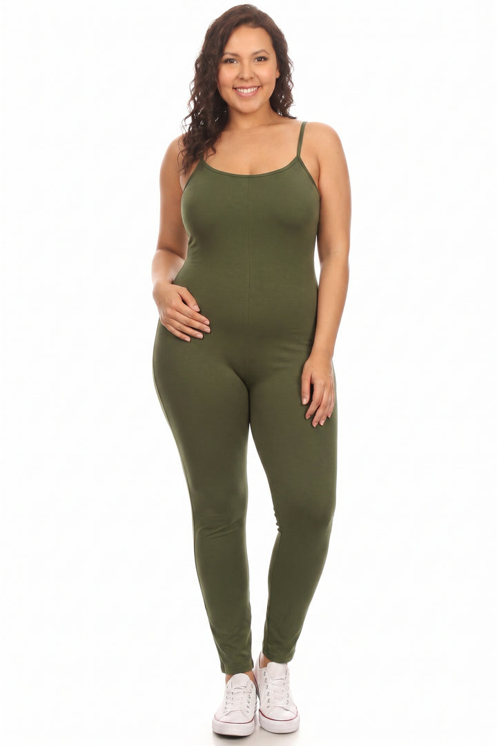 USA Basic Cotton Spaghetti Strap Plus Size Jumpsuit