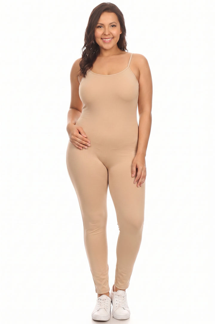 USA Basic Cotton Spaghetti Strap Plus Size Jumpsuit