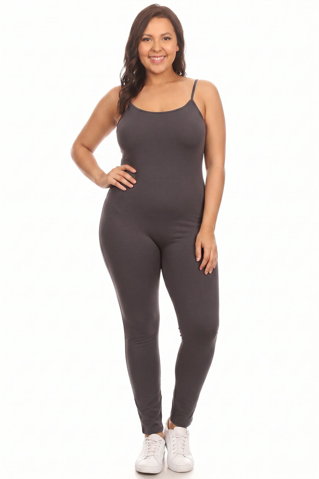 USA Basic Cotton Spaghetti Strap Plus Size Jumpsuit