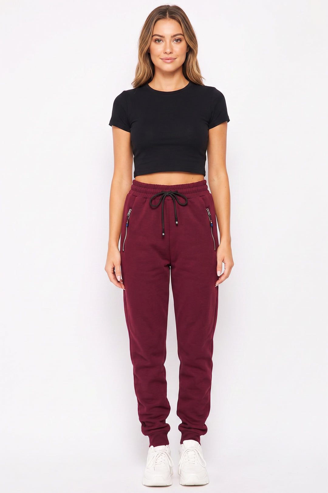 Scuba Solid Fur Lined Jogger Pocket Zipper & Drawstring