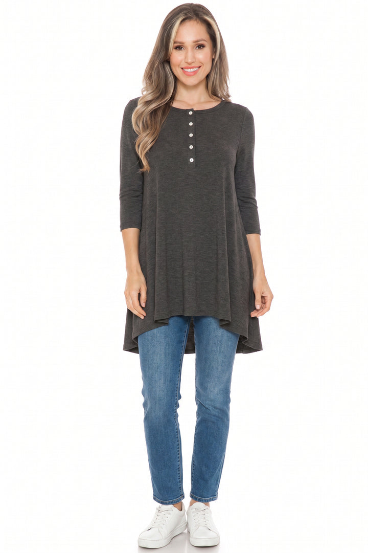 Button Up 3/4 Sleeve Casual Top
