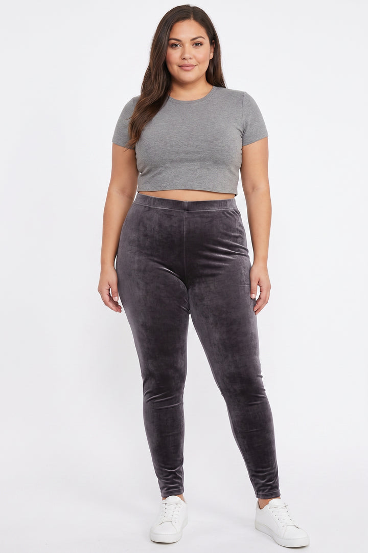 Solid Brushed Velour Velvet Plus Size Leggings
