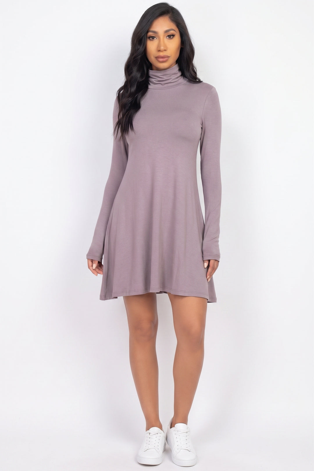 Long Sleeve Mock Neck Flare Mini Dress