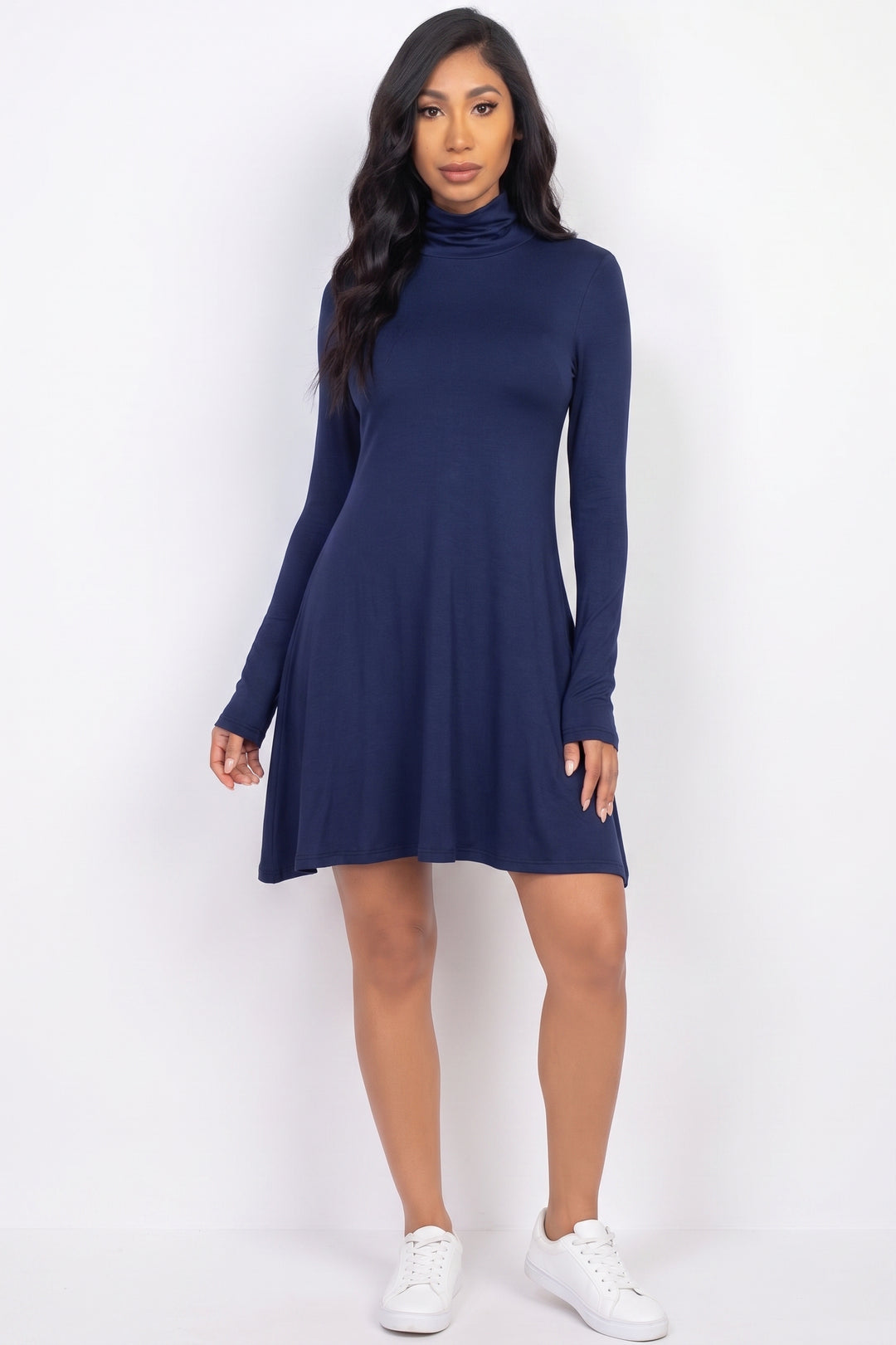 Long Sleeve Mock Neck Flare Mini Dress