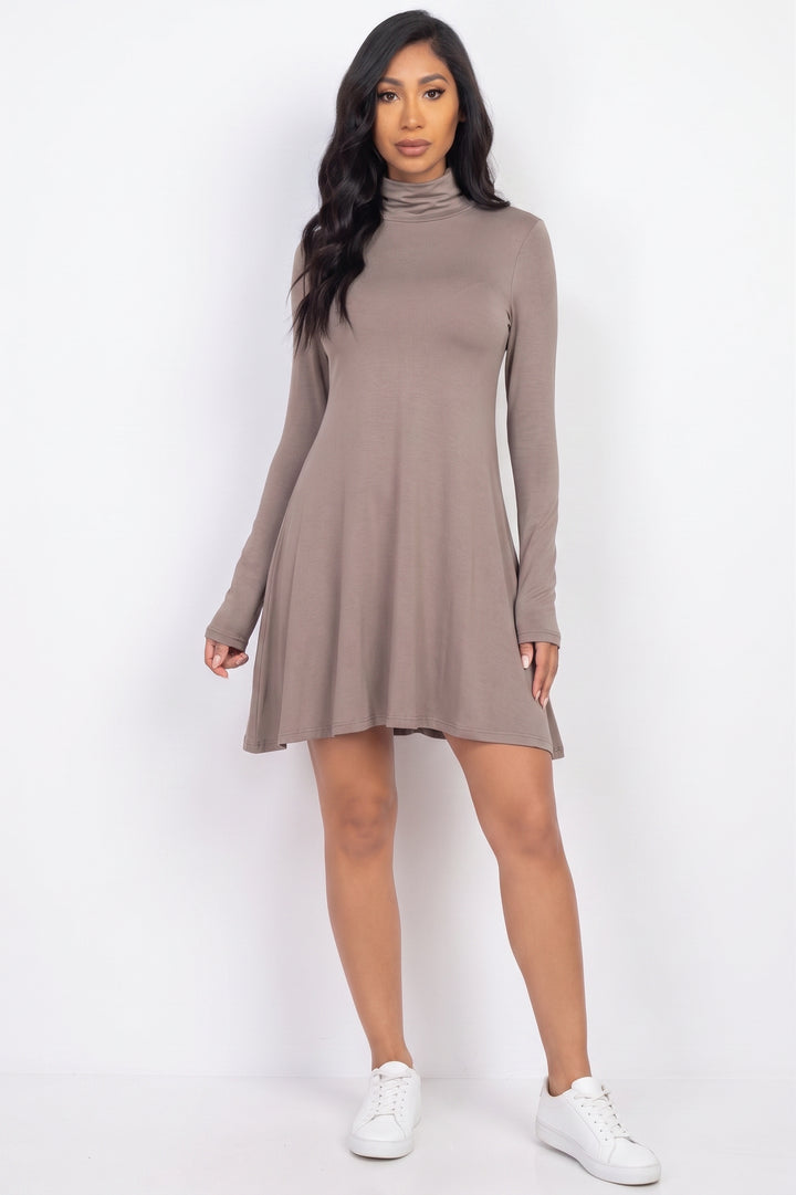 Long Sleeve Mock Neck Flare Mini Dress