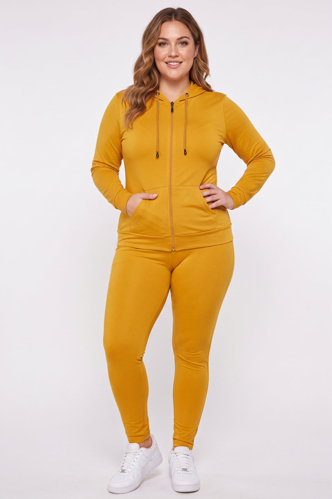 Premium Zipper Hoodie Jacket and Legging Set - Plus Size