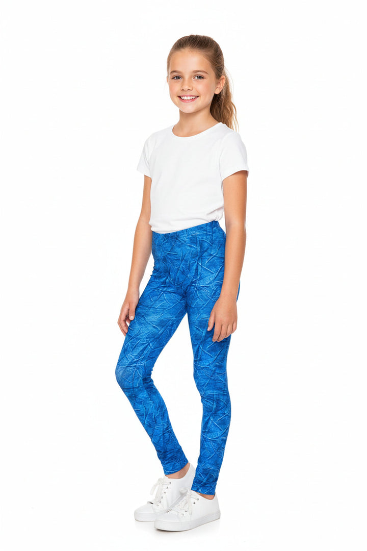Creamy Soft Blue Wrinkled Denim Kids Leggings - USA Fashion