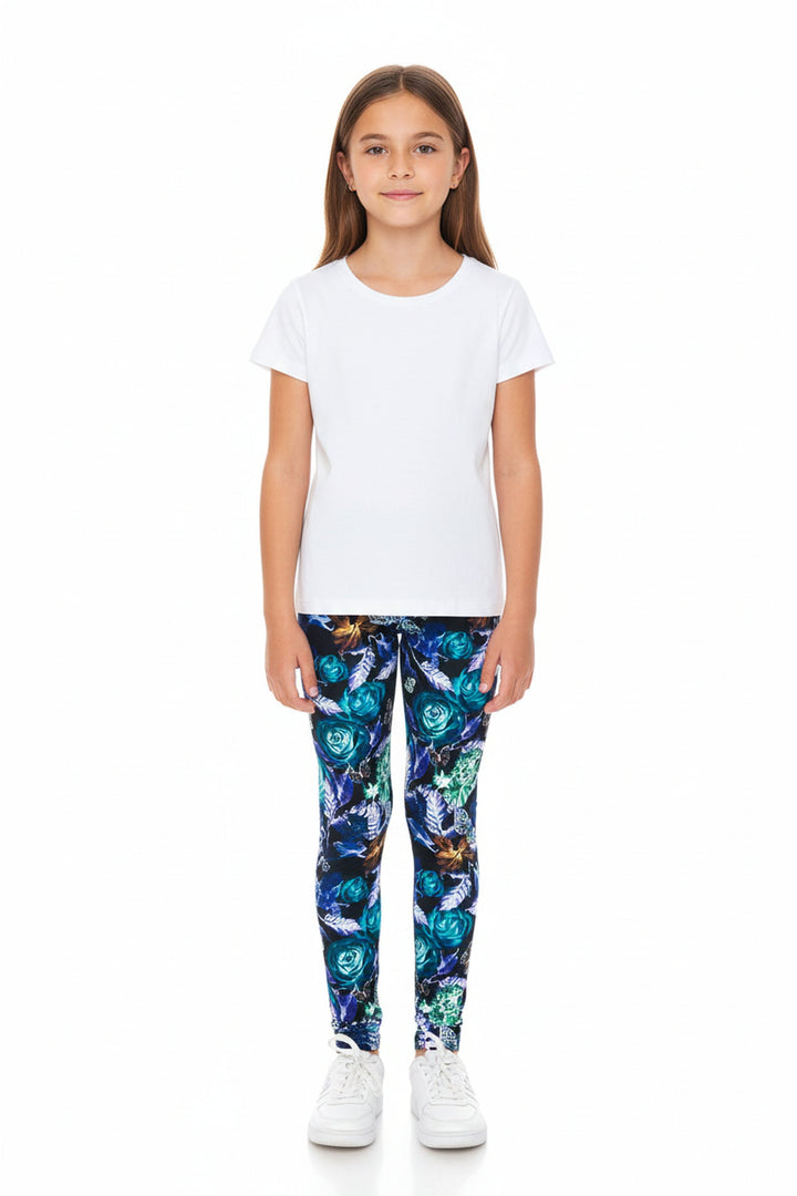Creamy Soft Electric Blue Floral Butterfly Kids Leggings - USA Fashion