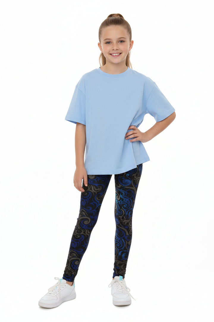 Buttery Soft Blue Twisted Swirl Kids Leggings