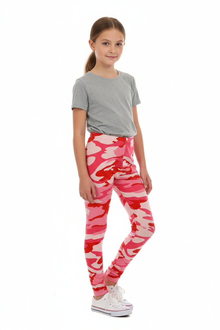 Buttery Soft Pink Camouflage Kids Leggings - EEVEE