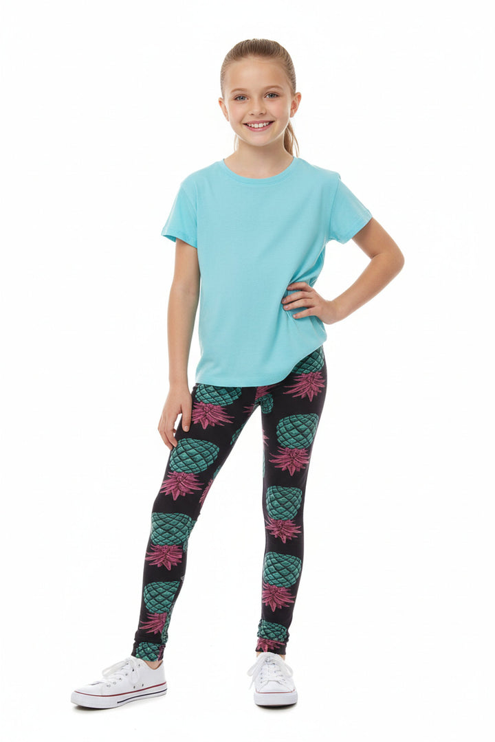 Buttery Soft Teal Pineapple Kids Leggings - EEVEE