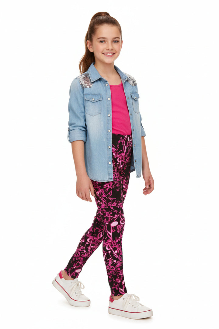 Buttery Soft Electric Fuchsia Music Note Kids Leggings