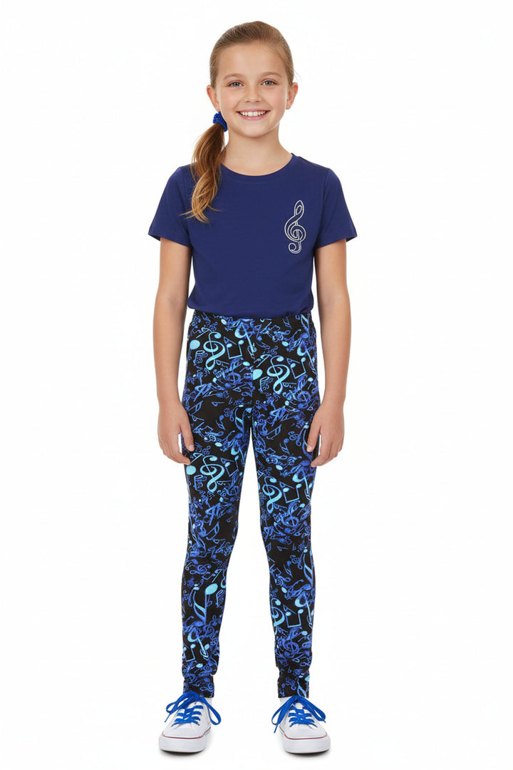Buttery Soft Electric Blue Music Note Kids Leggings