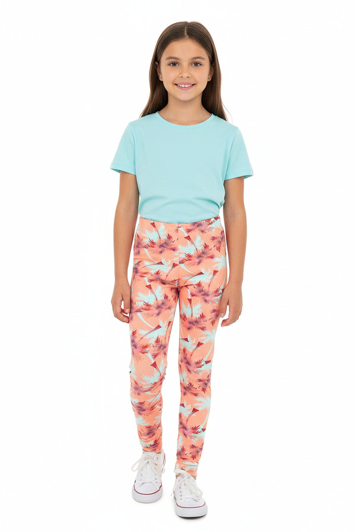 Buttery Soft Peach Palm Trees Kids Leggings
