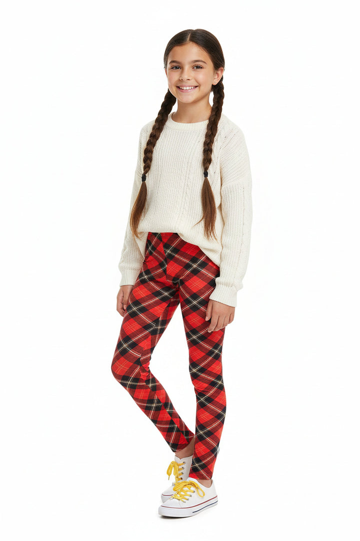 Buttery Soft Classic Red Plaid Kids Leggings
