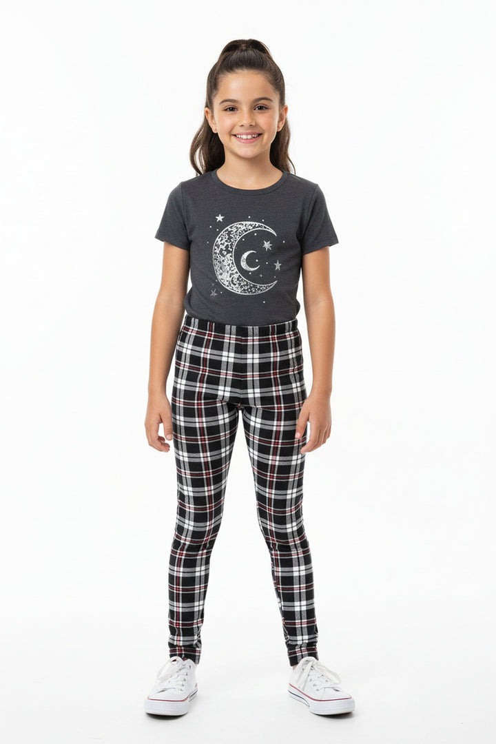 Buttery Soft Burgundy Stripes Plaid Kids Leggings