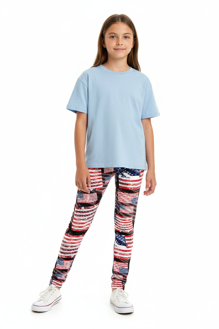 Buttery Soft 3D Hologram USA Flag Kids Leggings