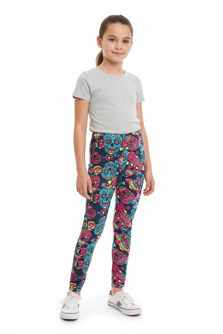 Buttery Soft Red and Blue Sugar Skull Kids Leggings