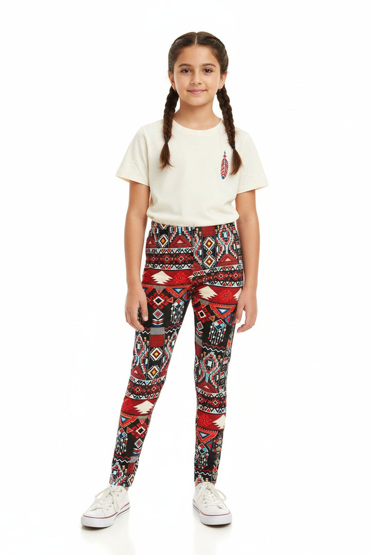 Buttery Soft Red Tribal Kids Leggings