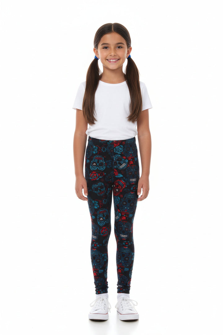 Buttery Soft Blue Sugar Skulls Kids Leggings