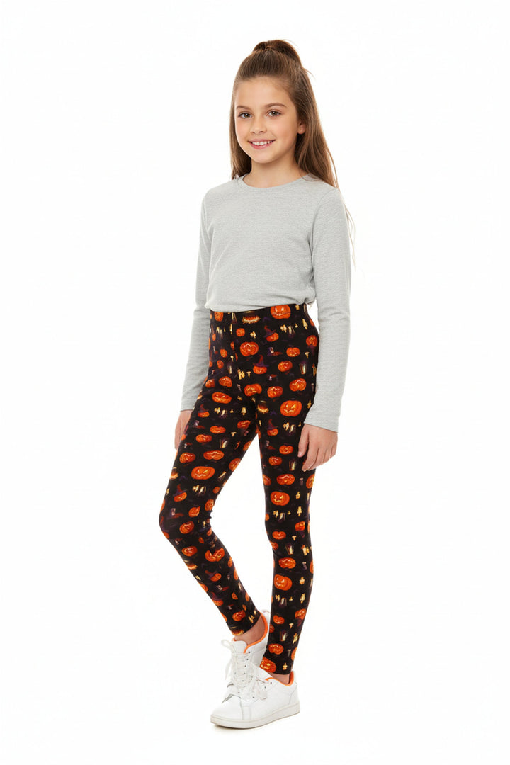 Buttery Soft Pumpkins Cauldrons and Candles Kids Halloween Leggings
